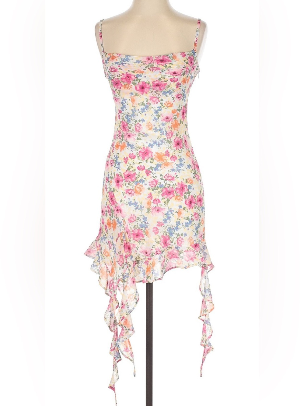 Jessica Simpson - y2k Floral Ruffled Slip Dress in pink orange blue
